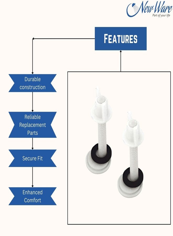 NEW WARE® PVC Plastic Toilet Seat Cover Hinges - CERA Type | Round Long Clamp | Durable, Rust-Free Bathroom Fittings | Easy Installation | White | Pack of 1 Set - Image 5